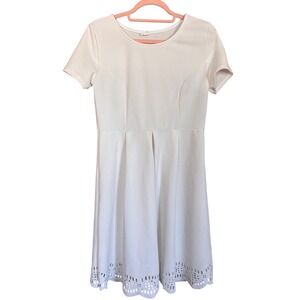 PinkBlush White Textured Fit and Flare Dress Laser Cut Eyelet Hem Size Large